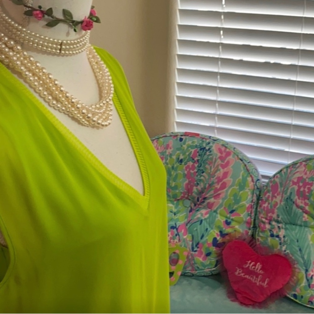 GS Michael Kors Bright Green Sleeveless Summer light weight Top Shirt Tunic Lg - Picture 3 of 13